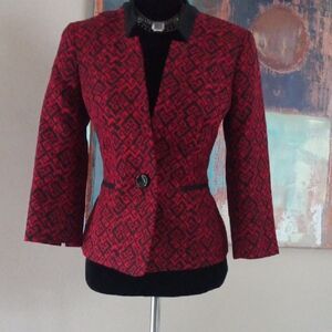 Kasper Red and Black Patterned Tailored Women's Blazer